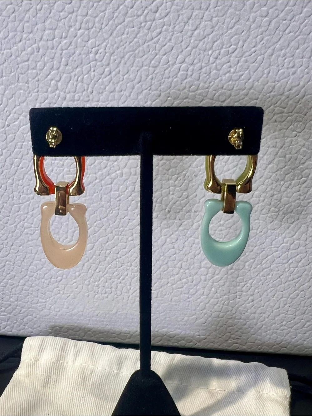 Coach Colorblock Resin Drop Earrings — Green/Red Mix - Picture 3 of 11